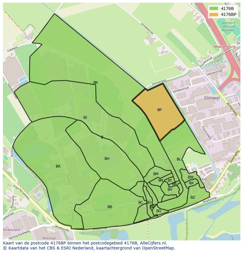 Afbeelding van het postcodegebied 4176 BP op de kaart.