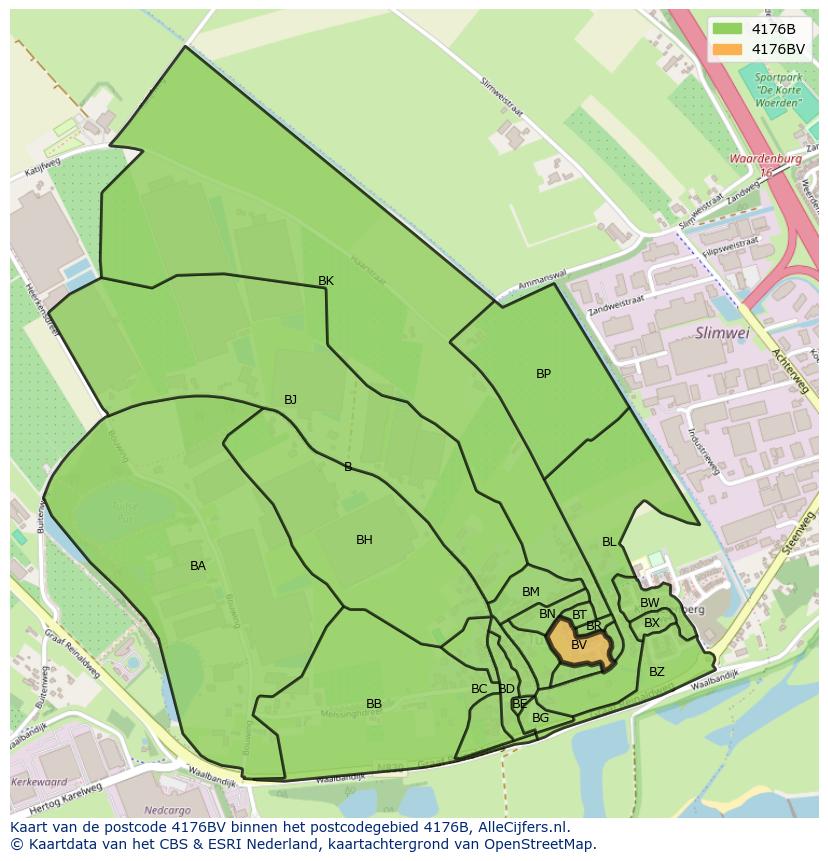 Afbeelding van het postcodegebied 4176 BV op de kaart.