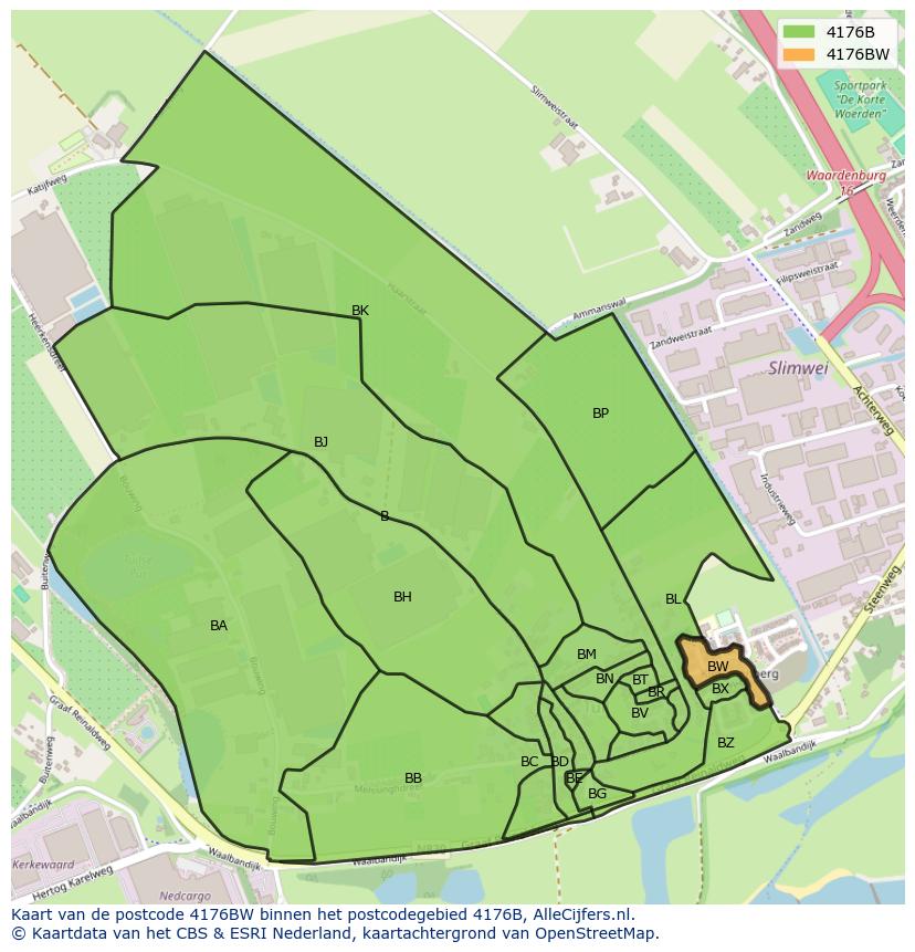 Afbeelding van het postcodegebied 4176 BW op de kaart.