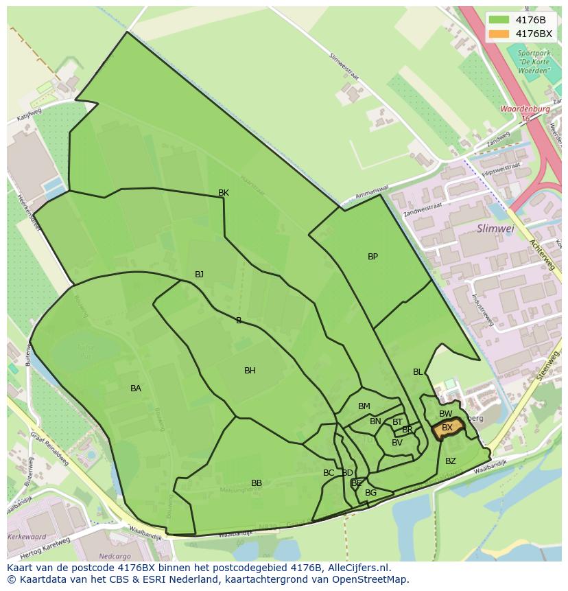 Afbeelding van het postcodegebied 4176 BX op de kaart.