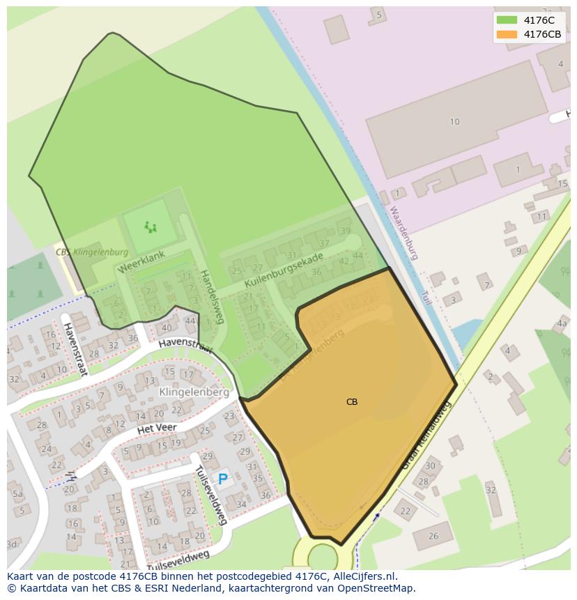 Afbeelding van het postcodegebied 4176 CB op de kaart.