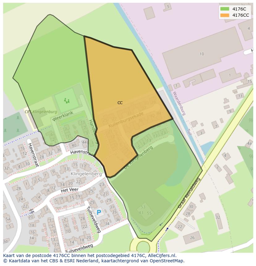 Afbeelding van het postcodegebied 4176 CC op de kaart.