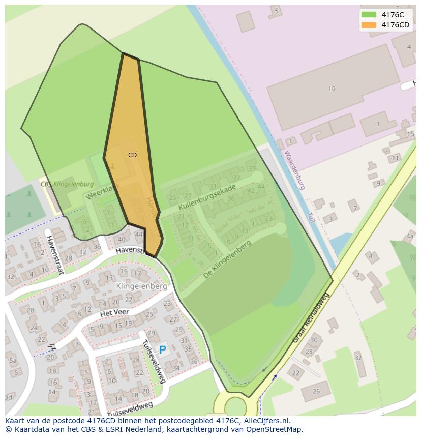 Afbeelding van het postcodegebied 4176 CD op de kaart.