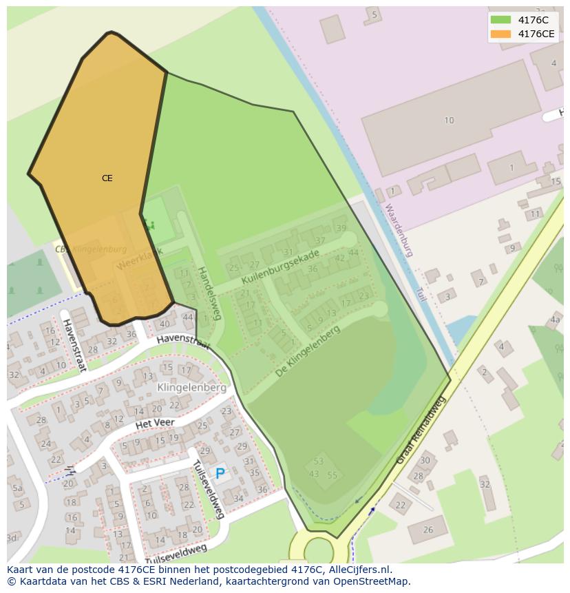 Afbeelding van het postcodegebied 4176 CE op de kaart.
