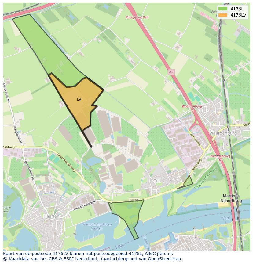 Afbeelding van het postcodegebied 4176 LV op de kaart.