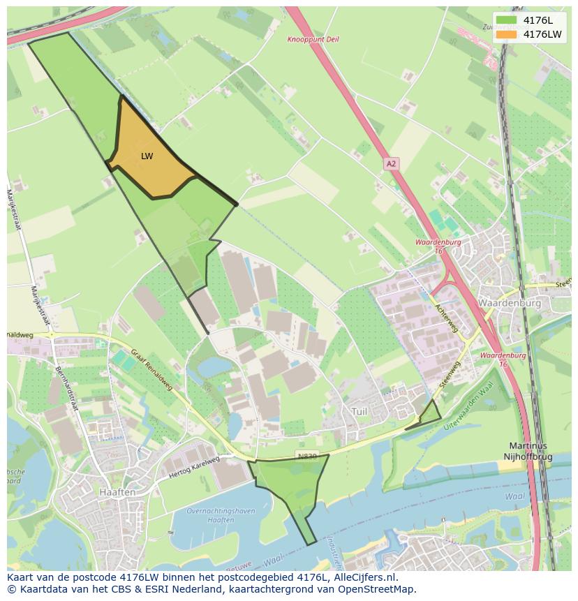 Afbeelding van het postcodegebied 4176 LW op de kaart.