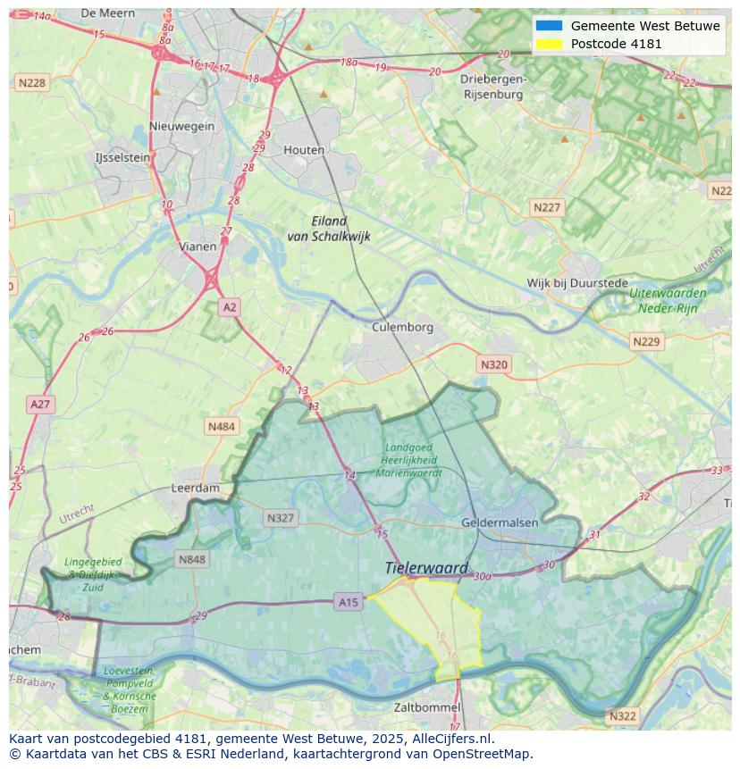 Afbeelding van het postcodegebied 4181 op de kaart.