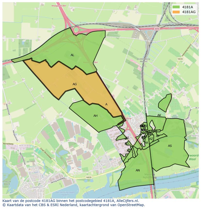 Afbeelding van het postcodegebied 4181 AG op de kaart.