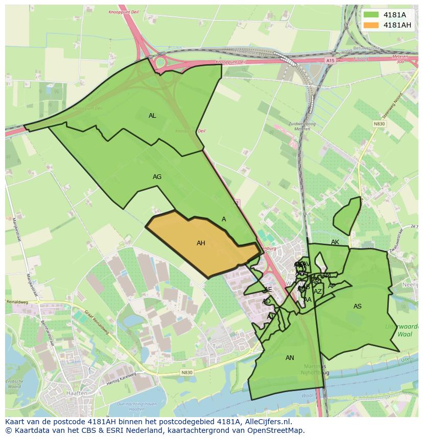 Afbeelding van het postcodegebied 4181 AH op de kaart.