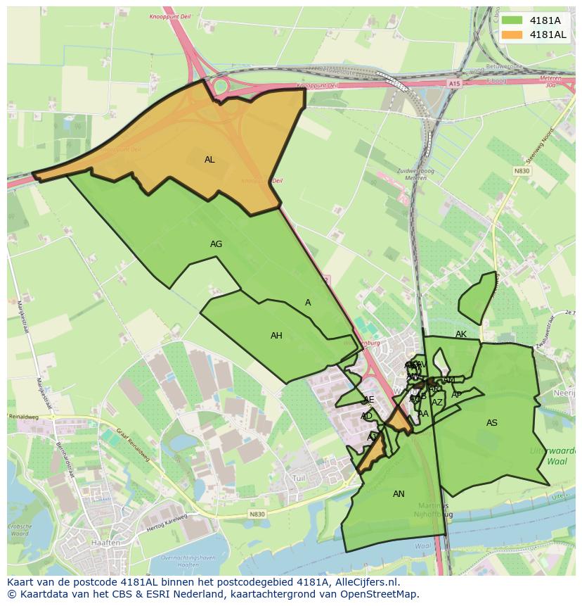 Afbeelding van het postcodegebied 4181 AL op de kaart.