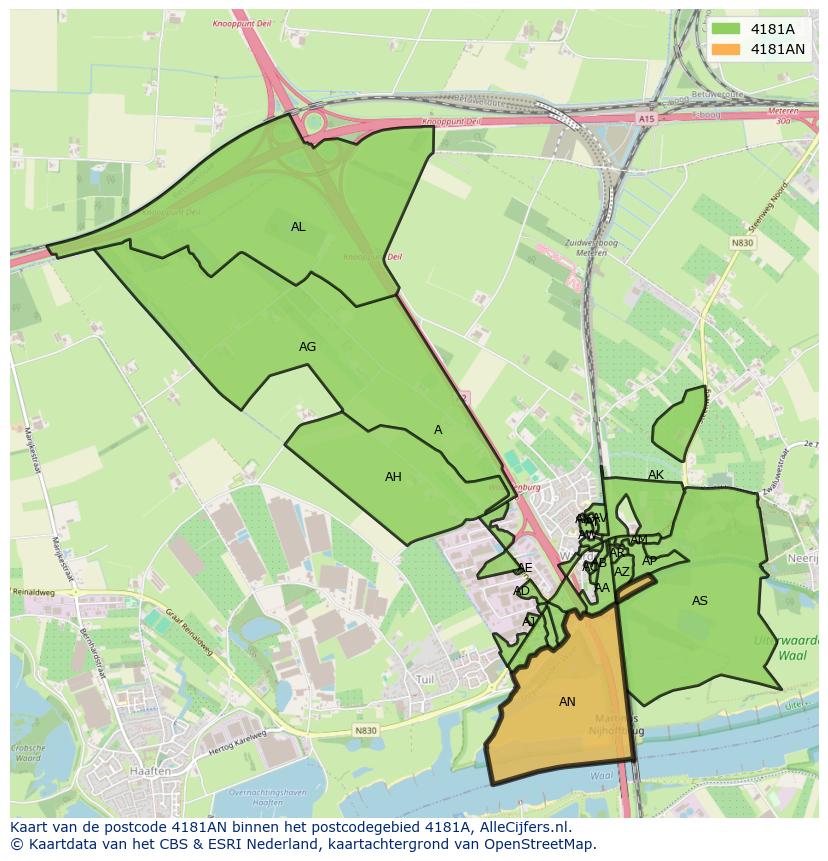 Afbeelding van het postcodegebied 4181 AN op de kaart.