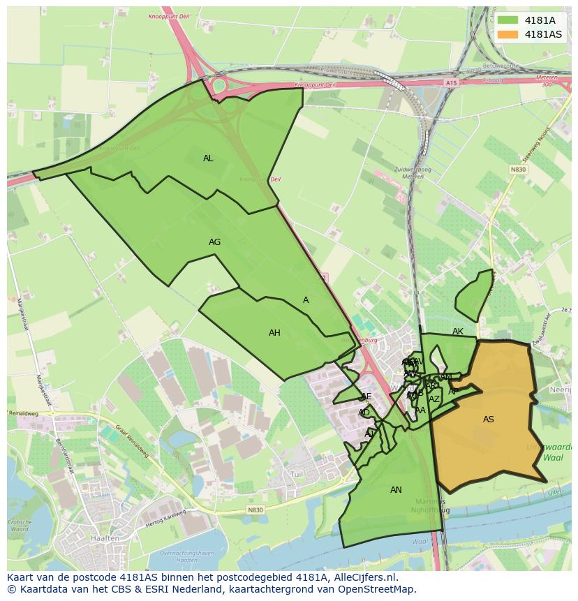 Afbeelding van het postcodegebied 4181 AS op de kaart.