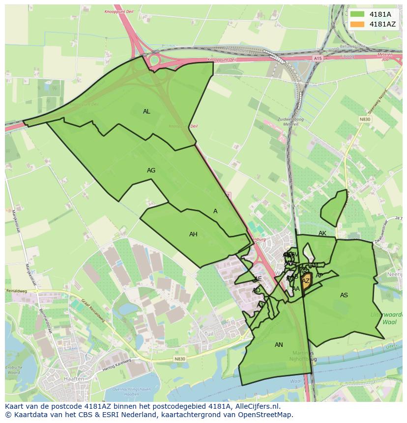 Afbeelding van het postcodegebied 4181 AZ op de kaart.