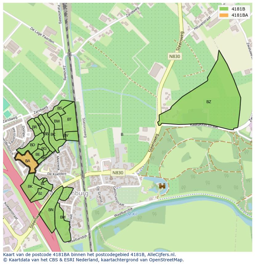 Afbeelding van het postcodegebied 4181 BA op de kaart.