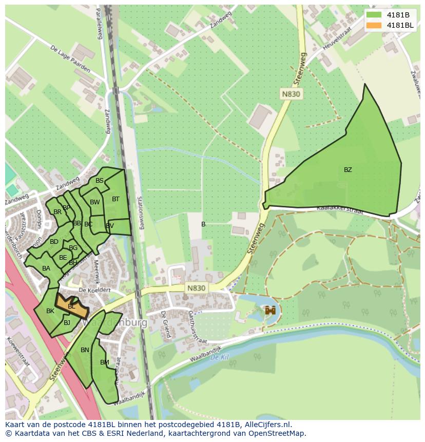 Afbeelding van het postcodegebied 4181 BL op de kaart.