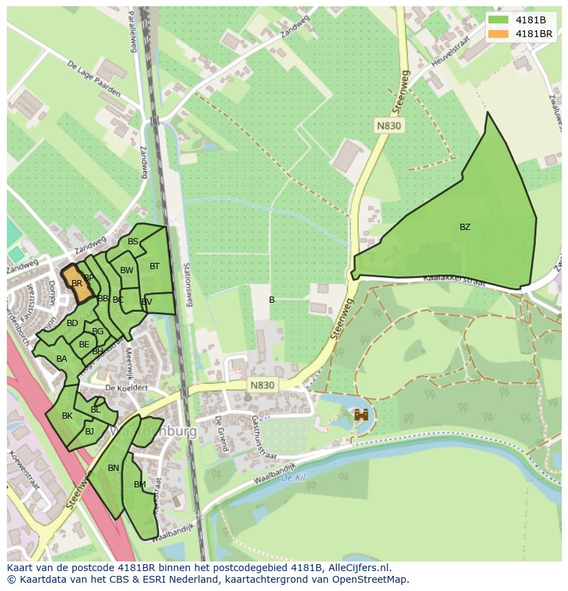 Afbeelding van het postcodegebied 4181 BR op de kaart.