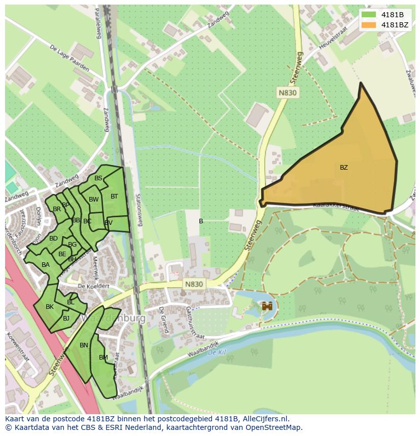 Afbeelding van het postcodegebied 4181 BZ op de kaart.
