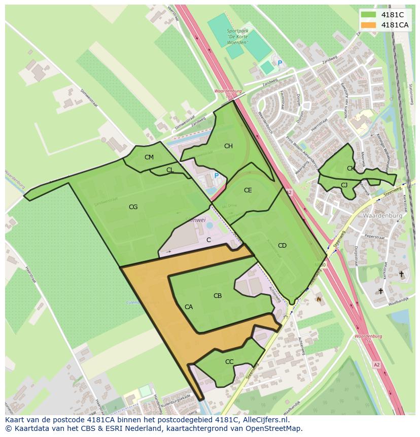 Afbeelding van het postcodegebied 4181 CA op de kaart.