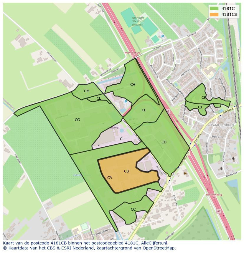Afbeelding van het postcodegebied 4181 CB op de kaart.
