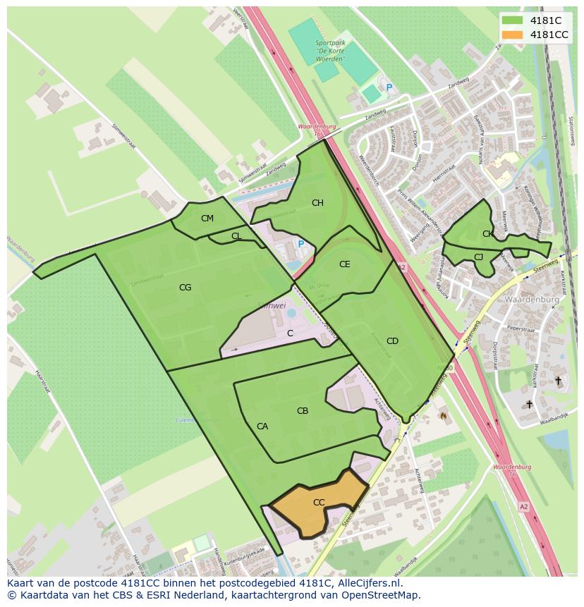 Afbeelding van het postcodegebied 4181 CC op de kaart.