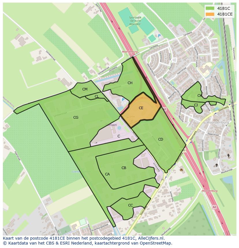 Afbeelding van het postcodegebied 4181 CE op de kaart.