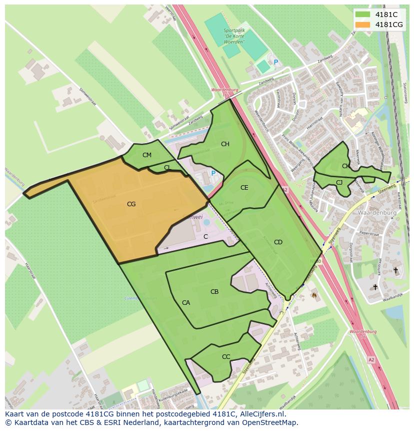 Afbeelding van het postcodegebied 4181 CG op de kaart.
