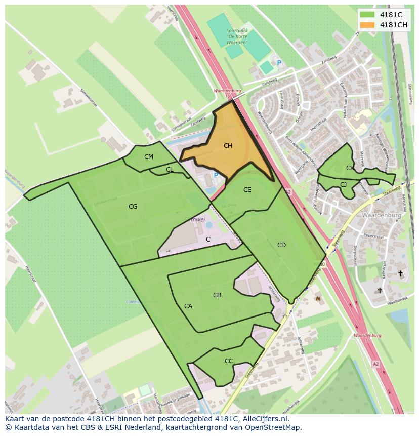 Afbeelding van het postcodegebied 4181 CH op de kaart.