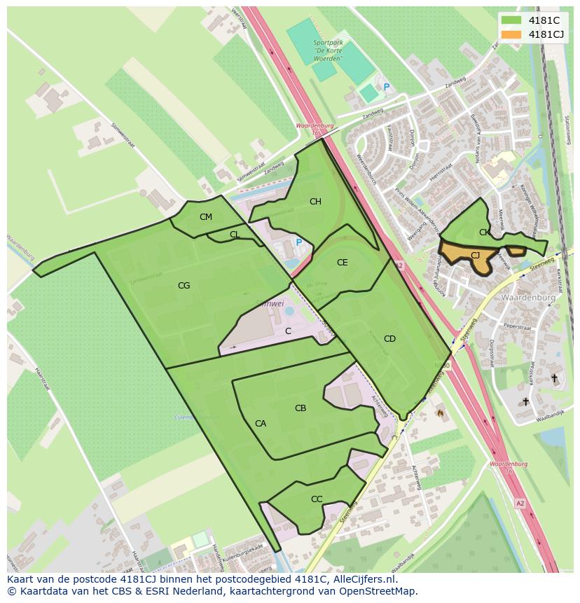Afbeelding van het postcodegebied 4181 CJ op de kaart.