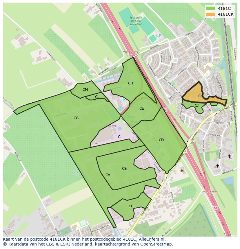 Afbeelding van het postcodegebied 4181 CK op de kaart.