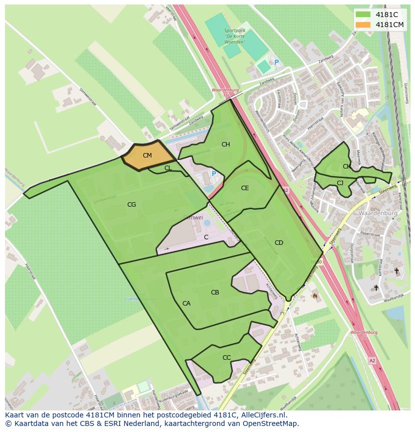 Afbeelding van het postcodegebied 4181 CM op de kaart.
