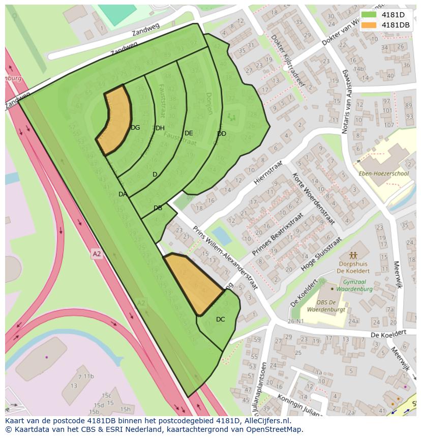 Afbeelding van het postcodegebied 4181 DB op de kaart.