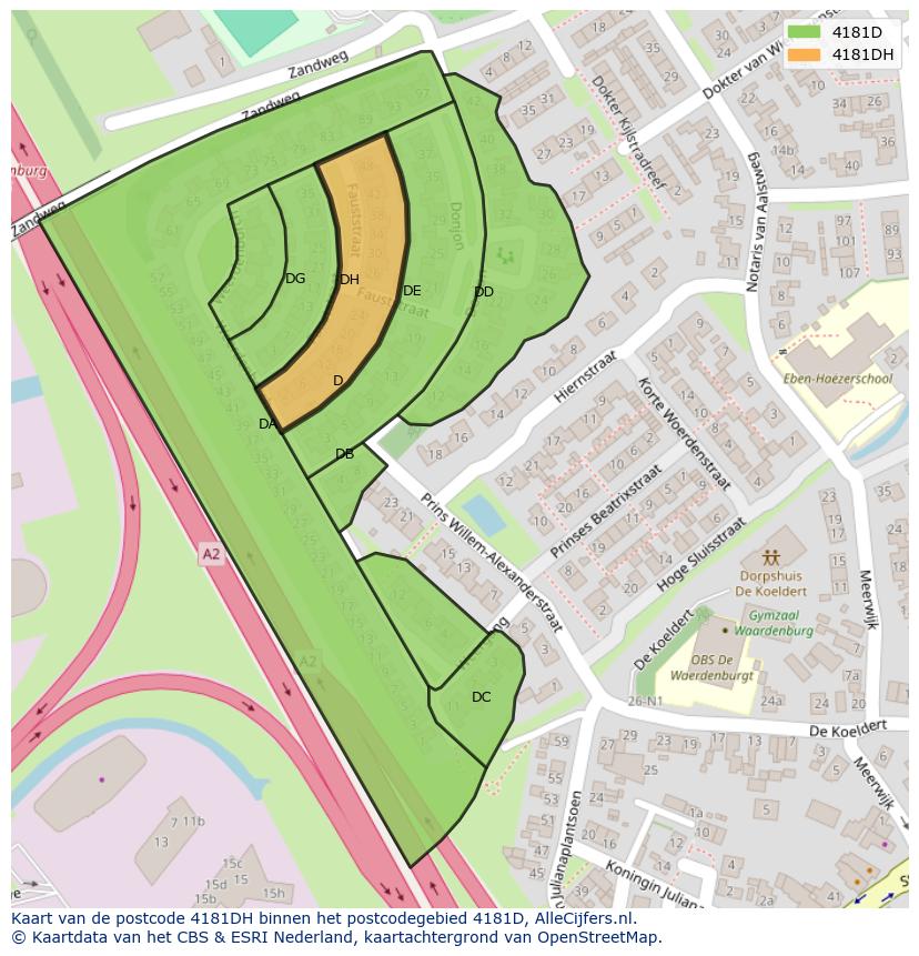 Afbeelding van het postcodegebied 4181 DH op de kaart.
