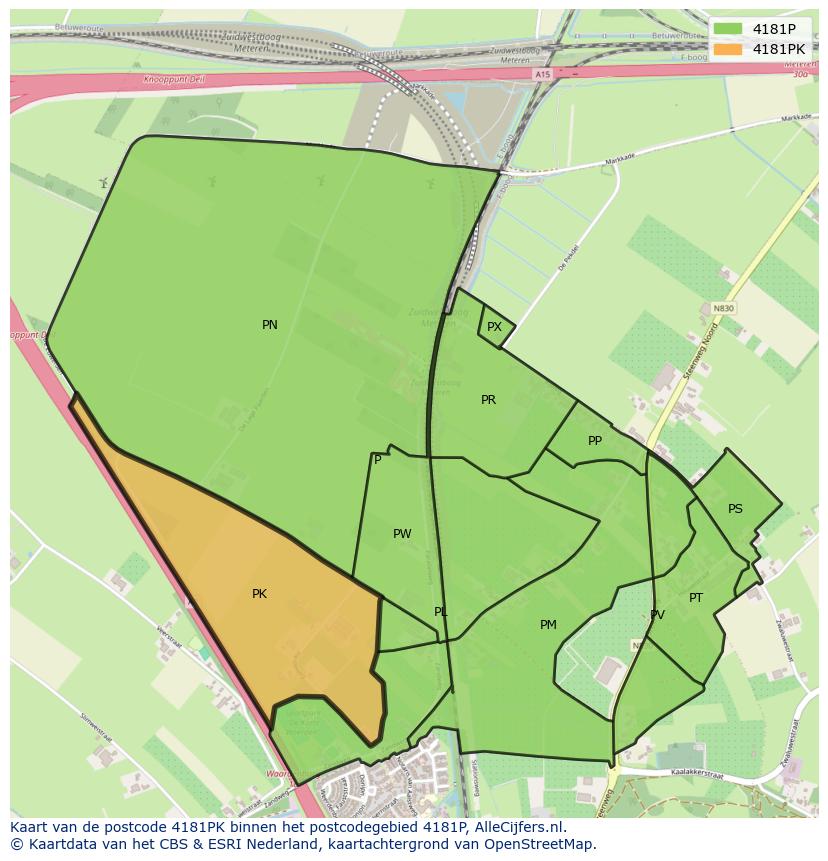 Afbeelding van het postcodegebied 4181 PK op de kaart.
