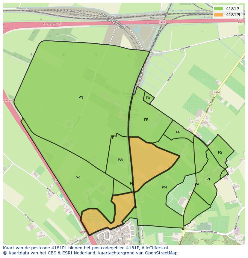 Afbeelding van het postcodegebied 4181 PL op de kaart.