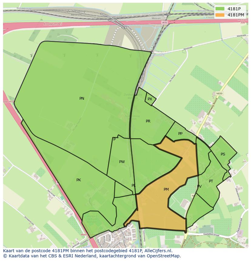 Afbeelding van het postcodegebied 4181 PM op de kaart.