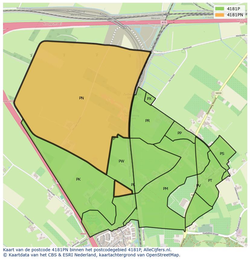 Afbeelding van het postcodegebied 4181 PN op de kaart.