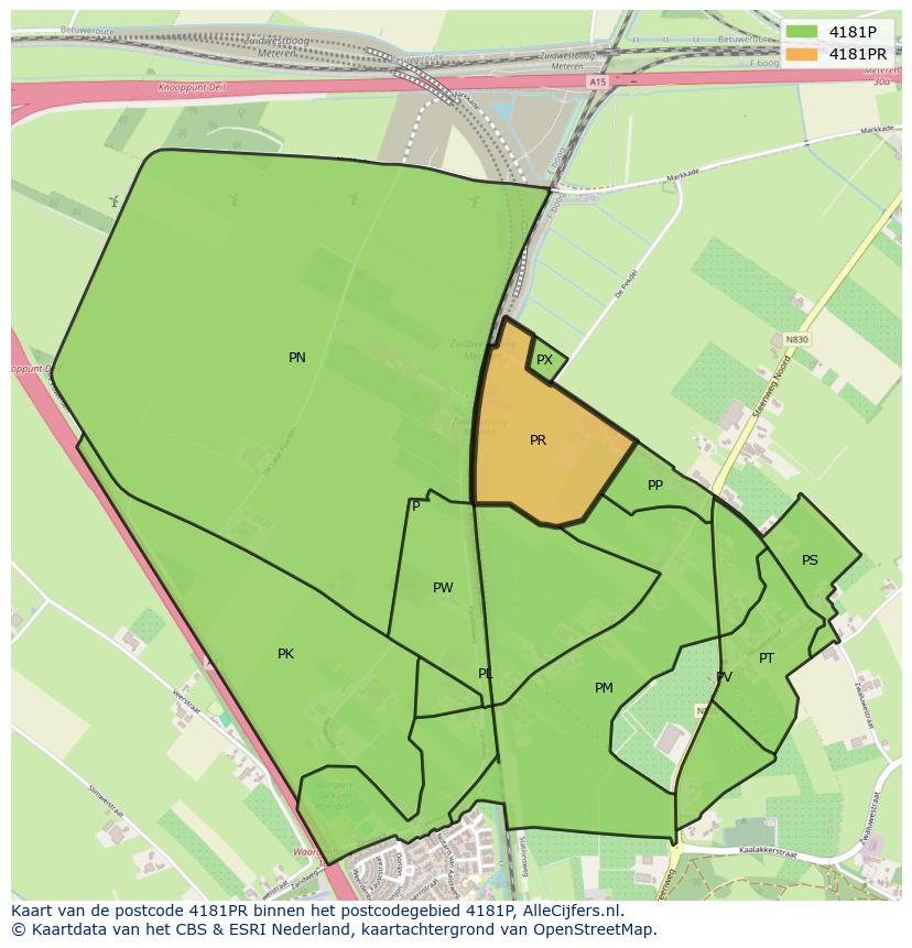 Afbeelding van het postcodegebied 4181 PR op de kaart.