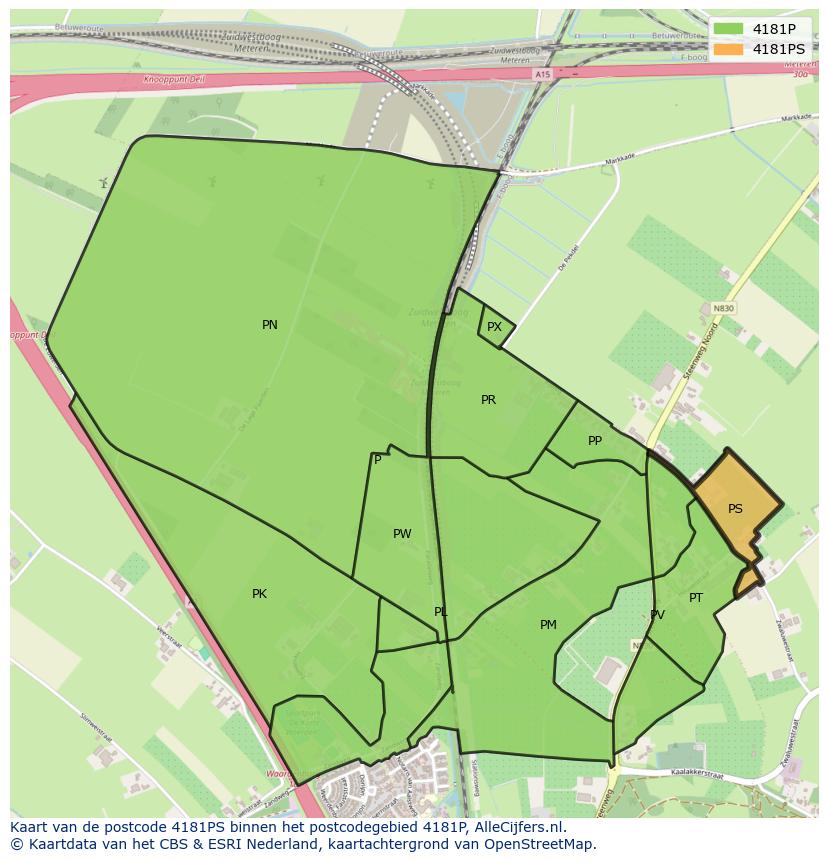 Afbeelding van het postcodegebied 4181 PS op de kaart.
