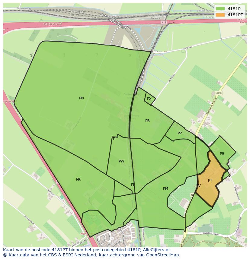 Afbeelding van het postcodegebied 4181 PT op de kaart.