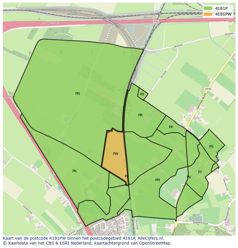 Afbeelding van het postcodegebied 4181 PW op de kaart.