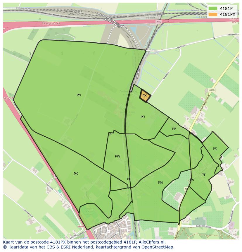 Afbeelding van het postcodegebied 4181 PX op de kaart.