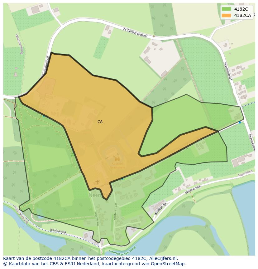 Afbeelding van het postcodegebied 4182 CA op de kaart.