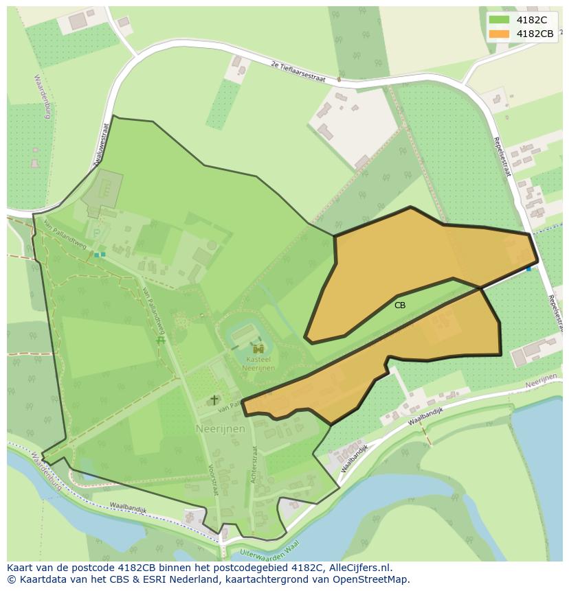 Afbeelding van het postcodegebied 4182 CB op de kaart.