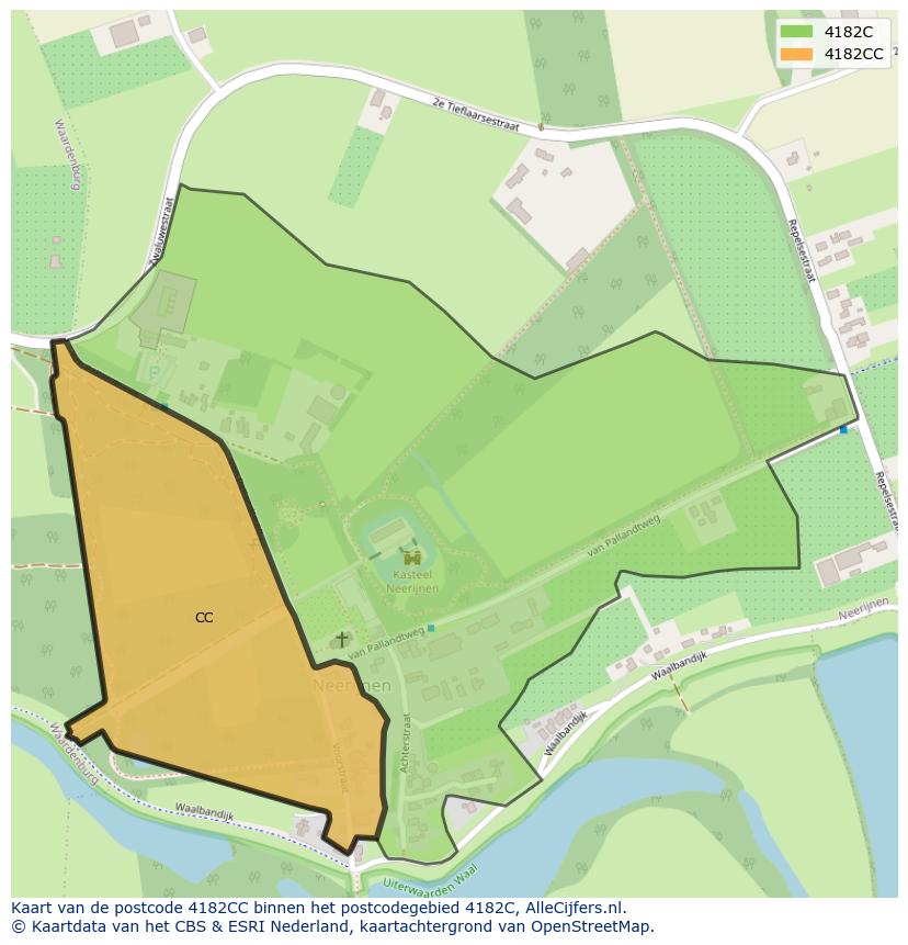 Afbeelding van het postcodegebied 4182 CC op de kaart.