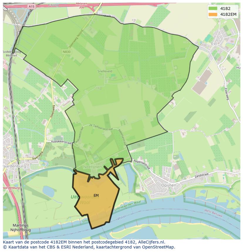 Afbeelding van het postcodegebied 4182 EM op de kaart.