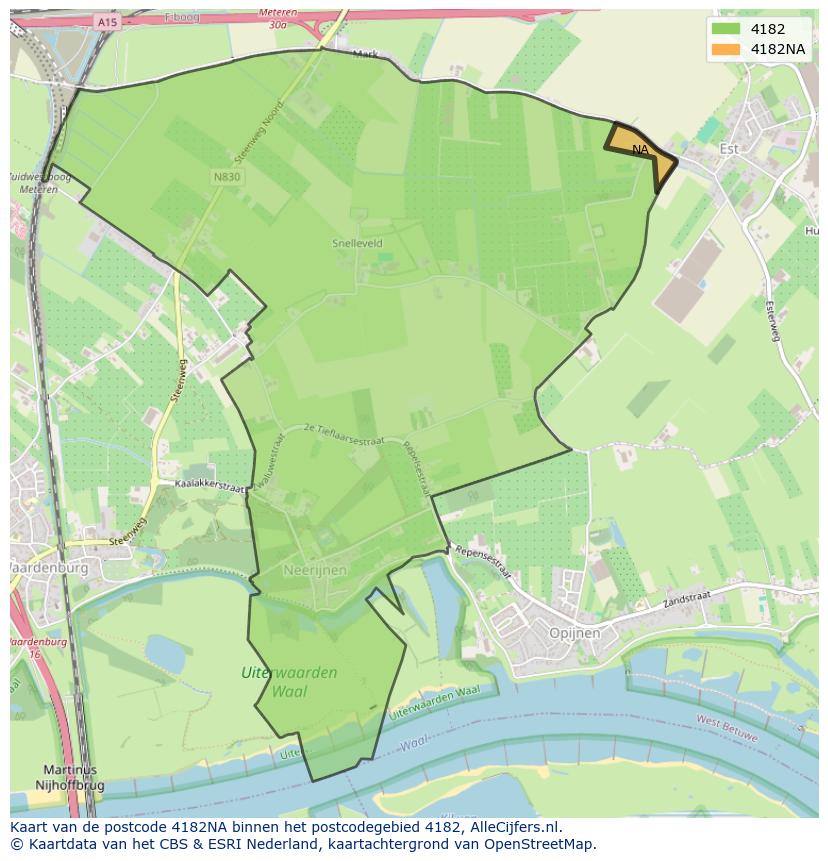 Afbeelding van het postcodegebied 4182 NA op de kaart.