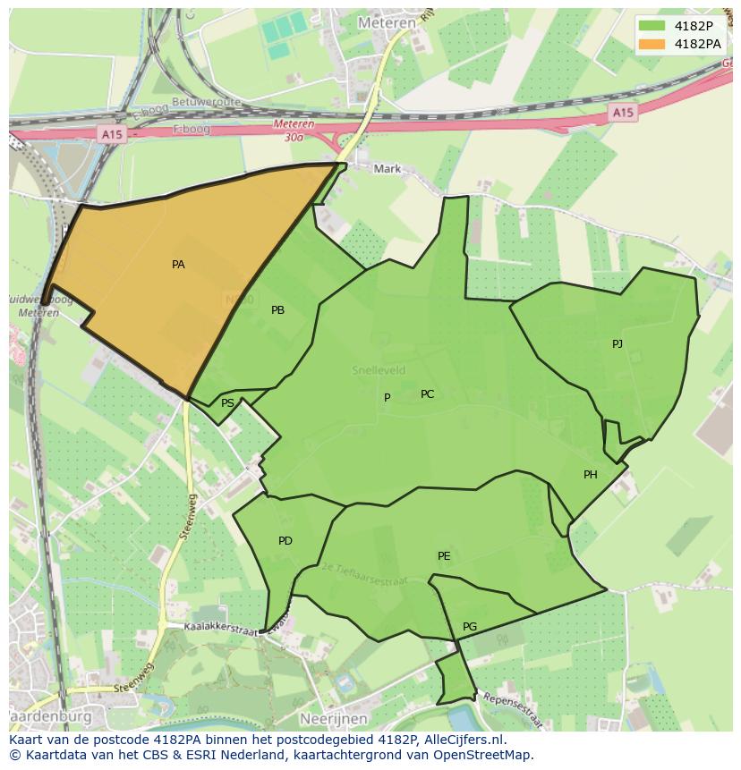 Afbeelding van het postcodegebied 4182 PA op de kaart.