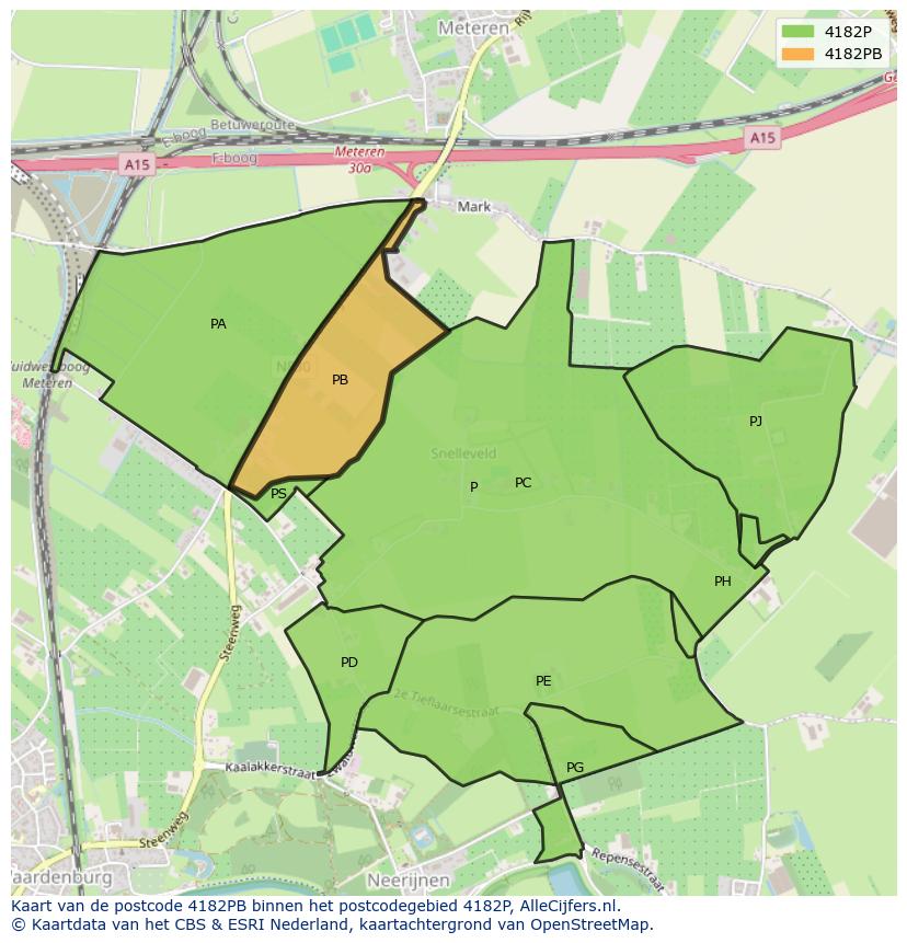 Afbeelding van het postcodegebied 4182 PB op de kaart.