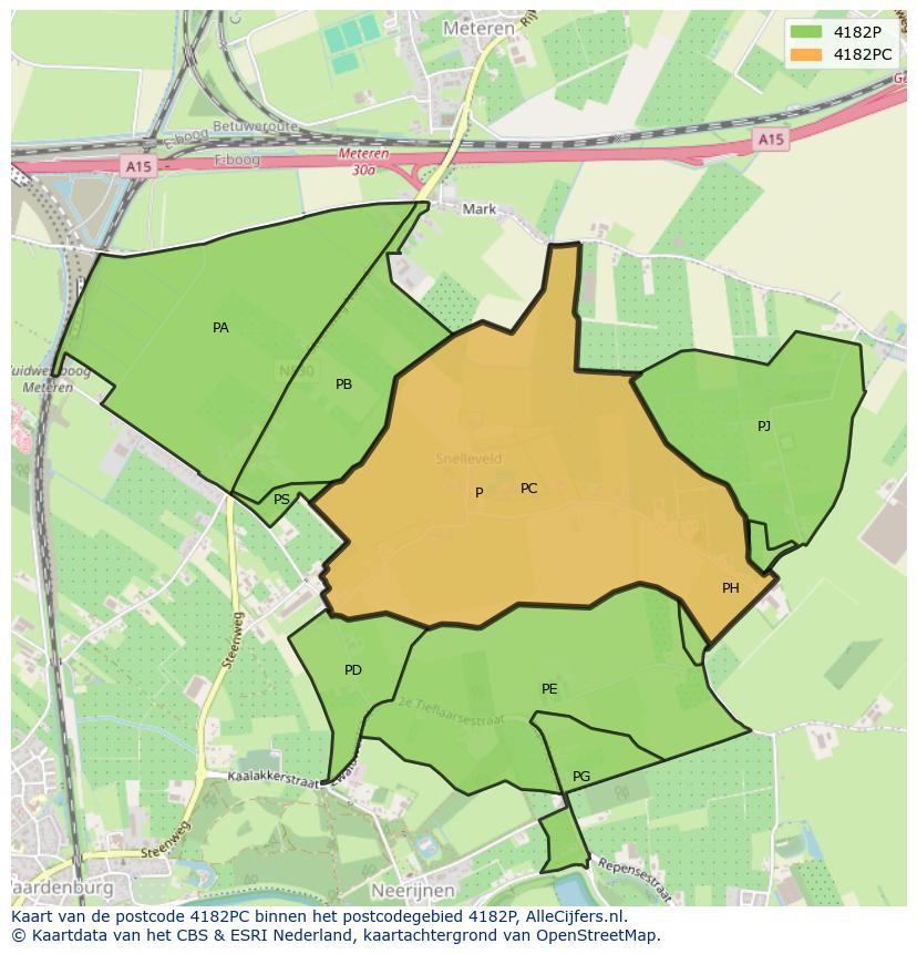 Afbeelding van het postcodegebied 4182 PC op de kaart.