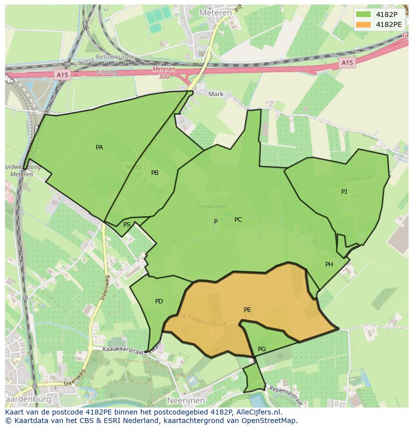 Afbeelding van het postcodegebied 4182 PE op de kaart.